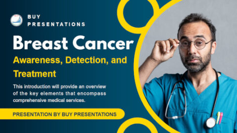 Breast cancer PowerPoint slides with pink ribbon and medical icons.